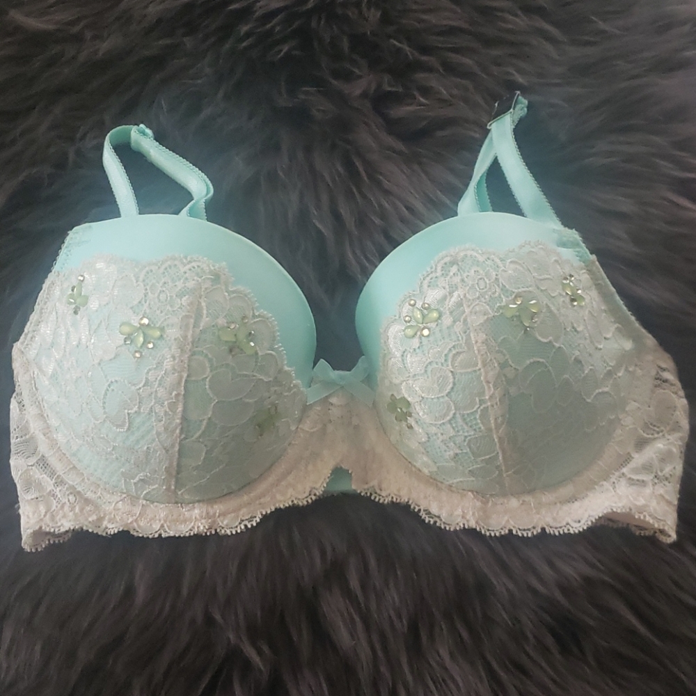 Victoria's Secret Rare Limited Edition Blue & Cream Swarovski Bra